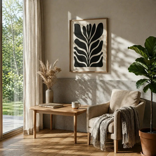 Minimal Black Leaf Canvas Painting for Modern Decor
