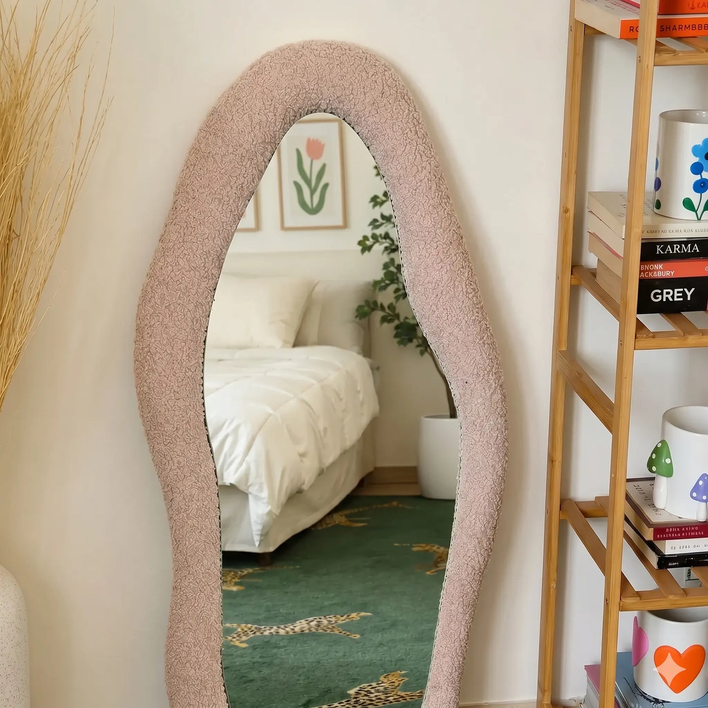 Bouclé Frame Full-Length Mirror – Organic Standing Mirror for Modern Interiors