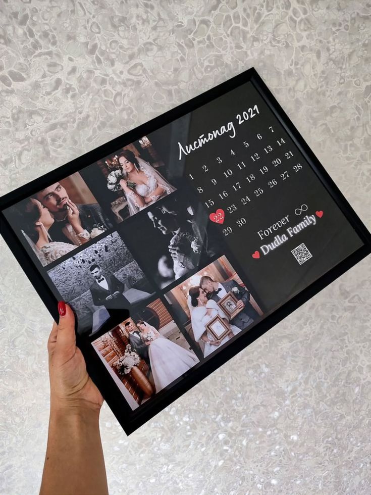Personalized Wedding Date Calendar Frame | Black Aesthetic Photo Collage for Couples | Decorsz