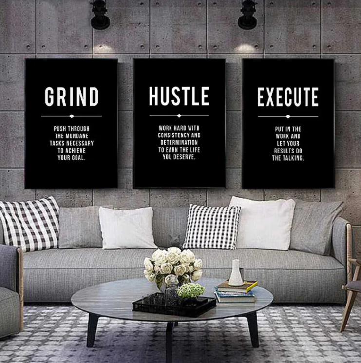 black motivational wall frames decor with quote posters for living room office interior