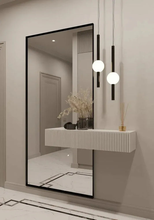 luxury console mirror with floating shelf for bedroom and modern interior wall decor
