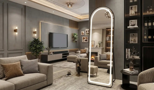 Standing mirror placement idea in modern living room interior