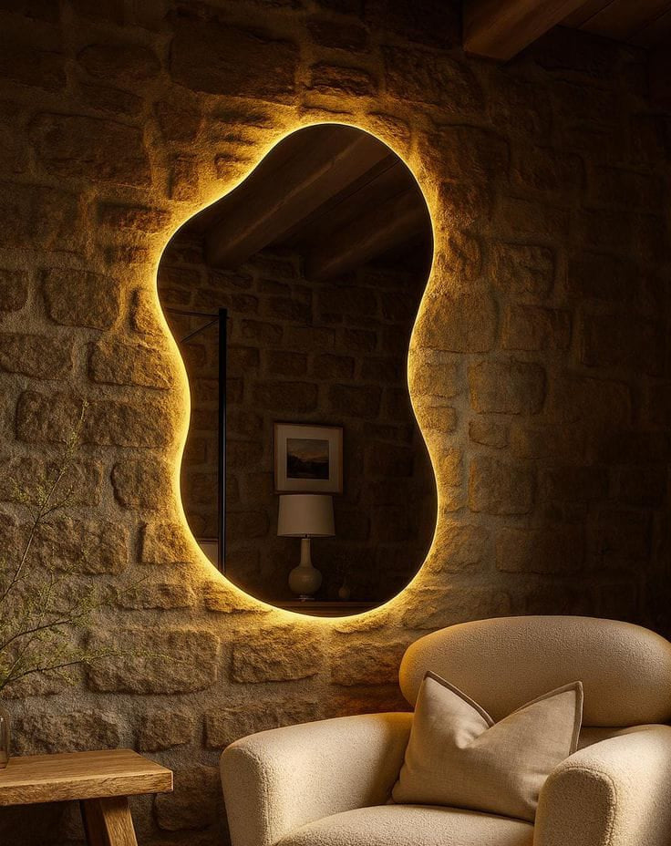 Irregular Shaped LED Mirror Pakistan — Aesthetic Asymmetrical Lighted Wall Mirror by Decorsz