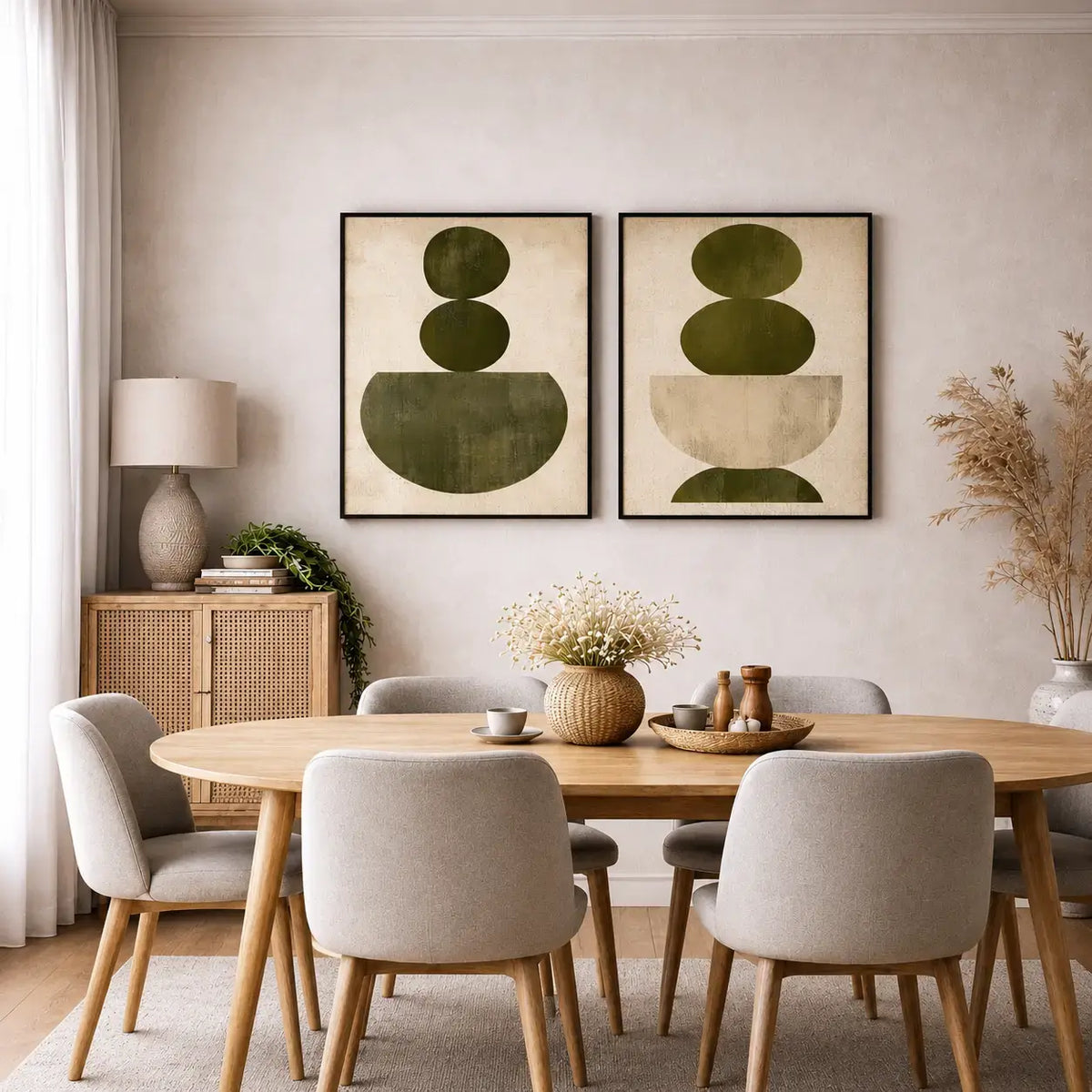 2 Piece Abstract Wall Art featuring earthy Abstract Prints with decorative wall frames for modern dining room interiors by Decorsz Pakistan.