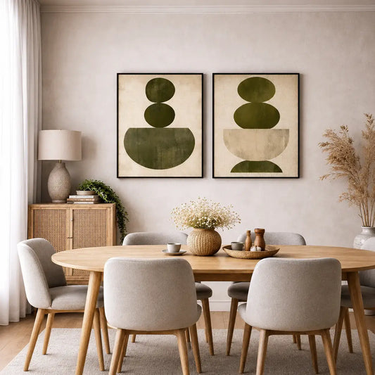 2 Piece Abstract Wall Art featuring earthy Abstract Prints with decorative wall frames for modern dining room interiors by Decorsz Pakistan.