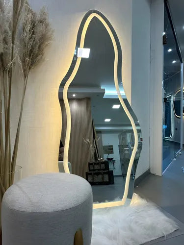 Decorsz™ Modern Irregular Shape Full-Length LED Mirror – Touch Sensor & Dimmable Lighting