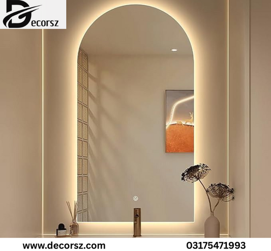 Arc-Edge LED Mirror with Light – Modern Curved Vanity Wall Mirror
