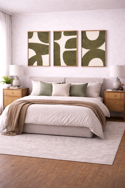 Set of 3 Abstract Line Art Face Canvas | Terracotta Boho Wall Decor