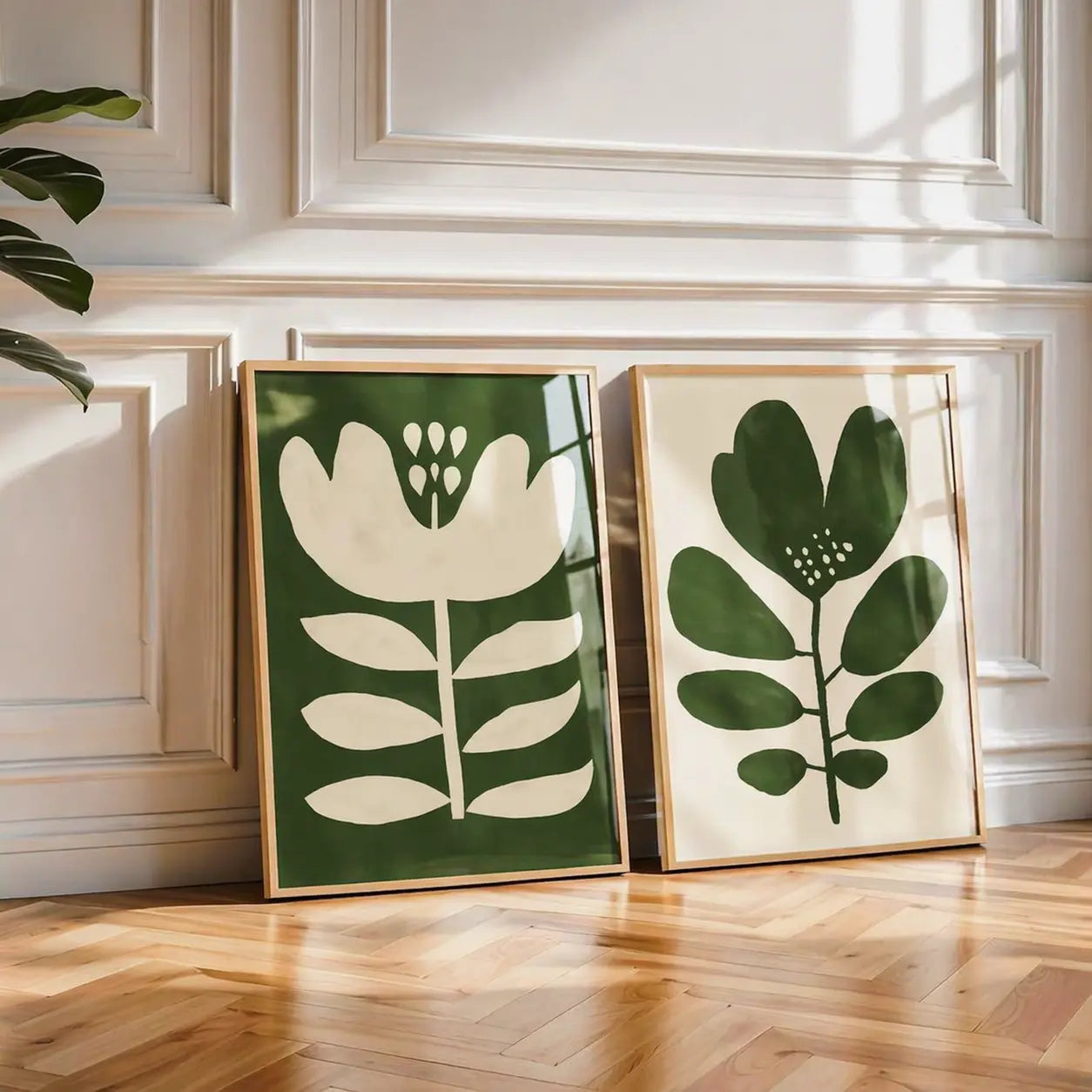 Green Botanical Wooden Frames for Modern Wall Decor