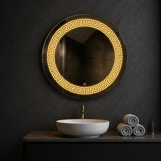 Round LED Bathroom Mirror with Decorative Border Light