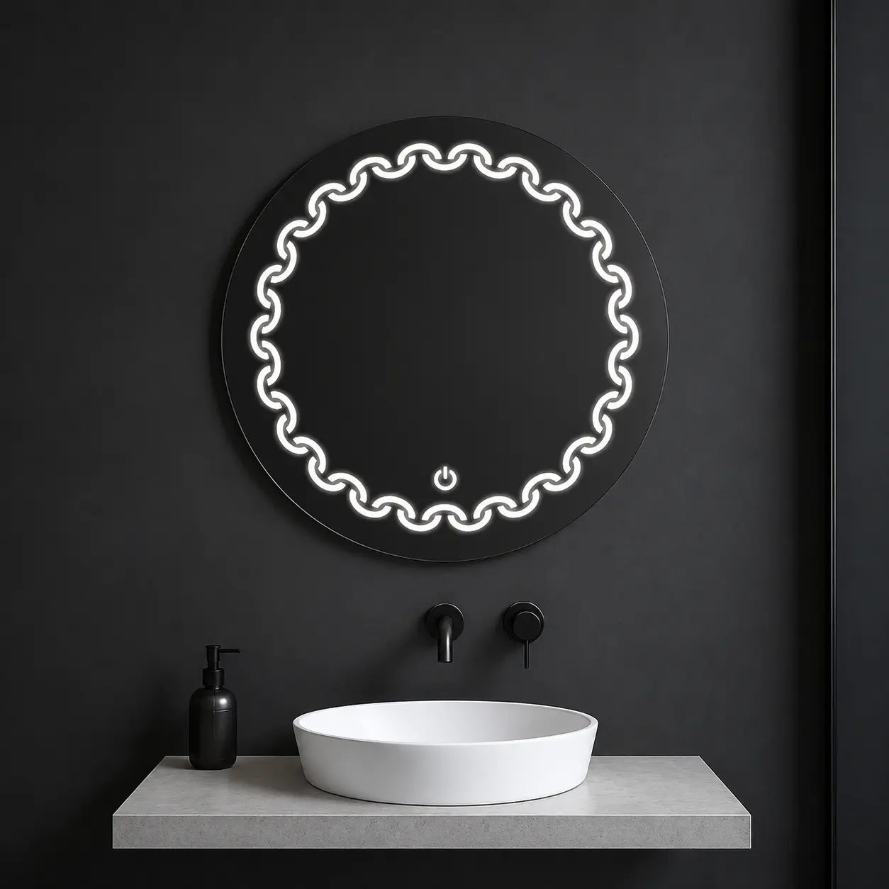 mirror for bathroom with light and decorative circular led border above vanity sink