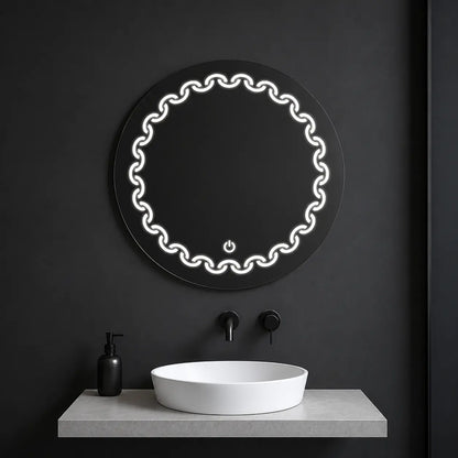 mirror for bathroom with light and decorative circular led border above vanity sink