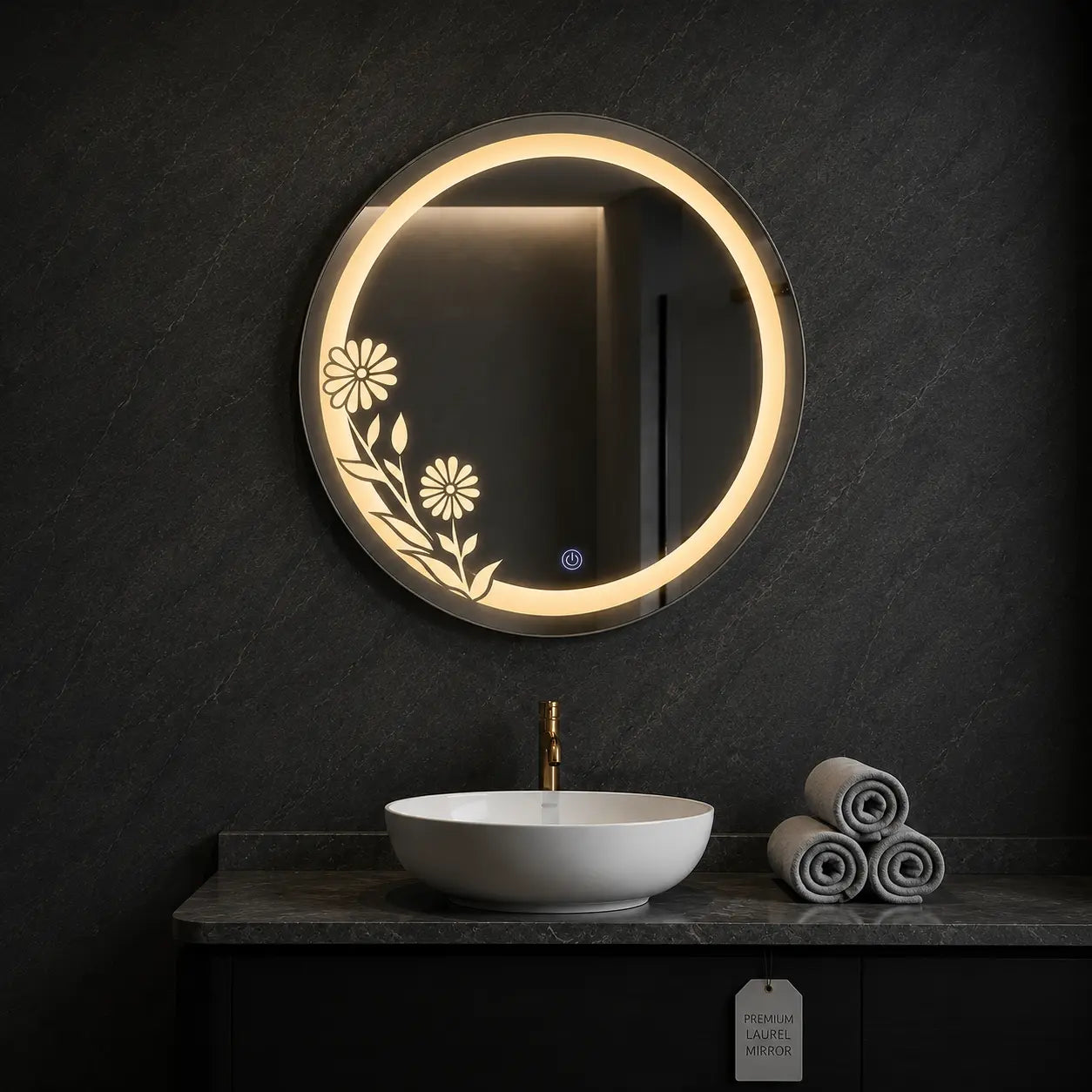 LED Wall Mirror with Floral Light Accent