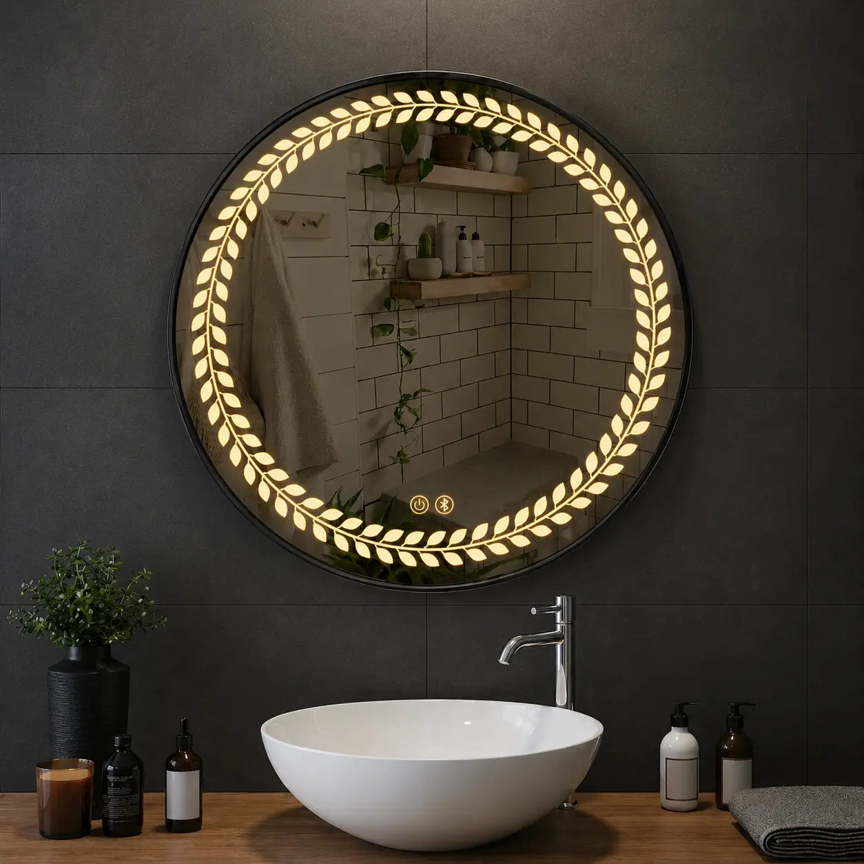 LED Bathroom Mirror with Bright Decorative Border