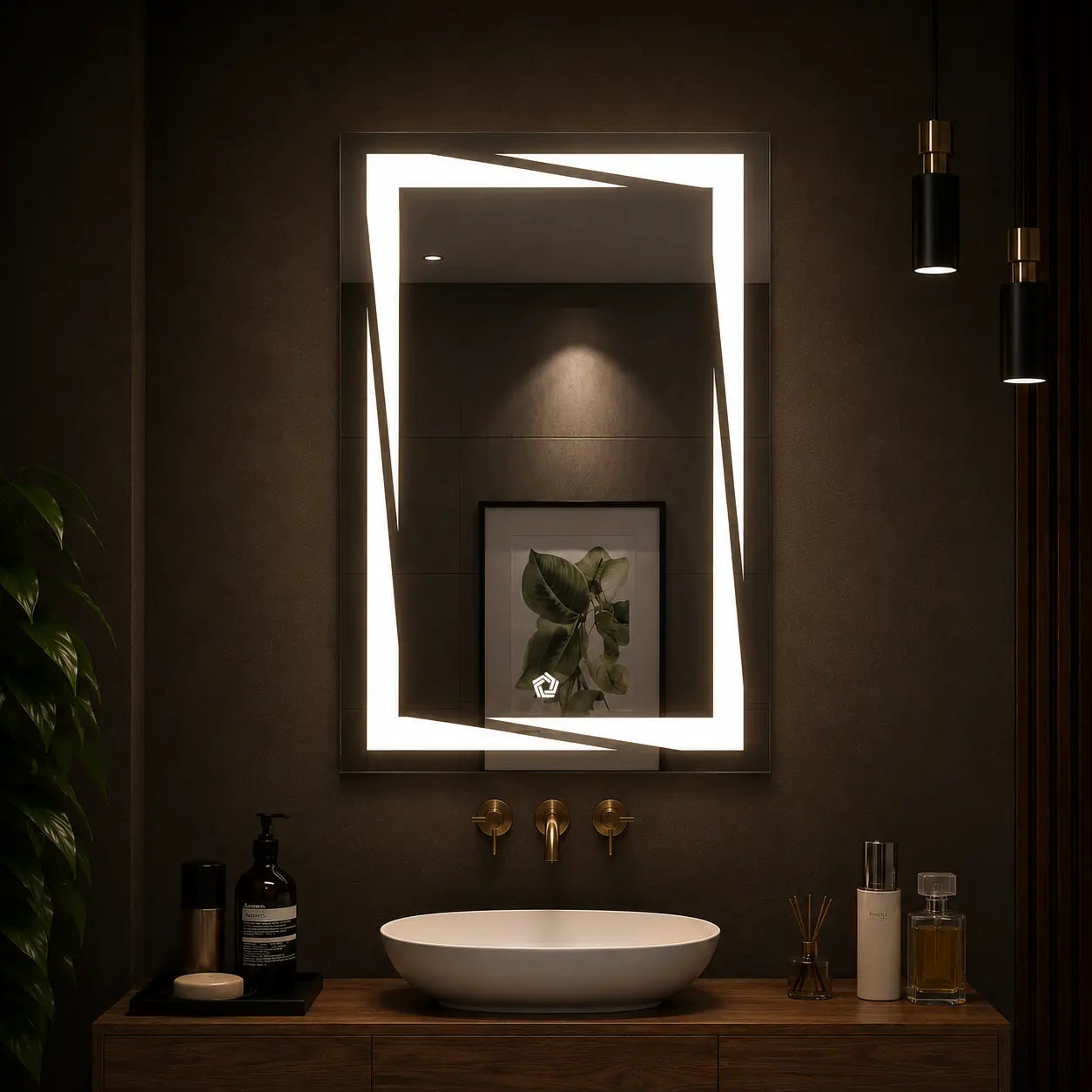 modern led vanity mirror with rectangular illuminated frame design