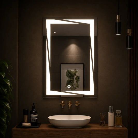modern led vanity mirror with rectangular illuminated frame design