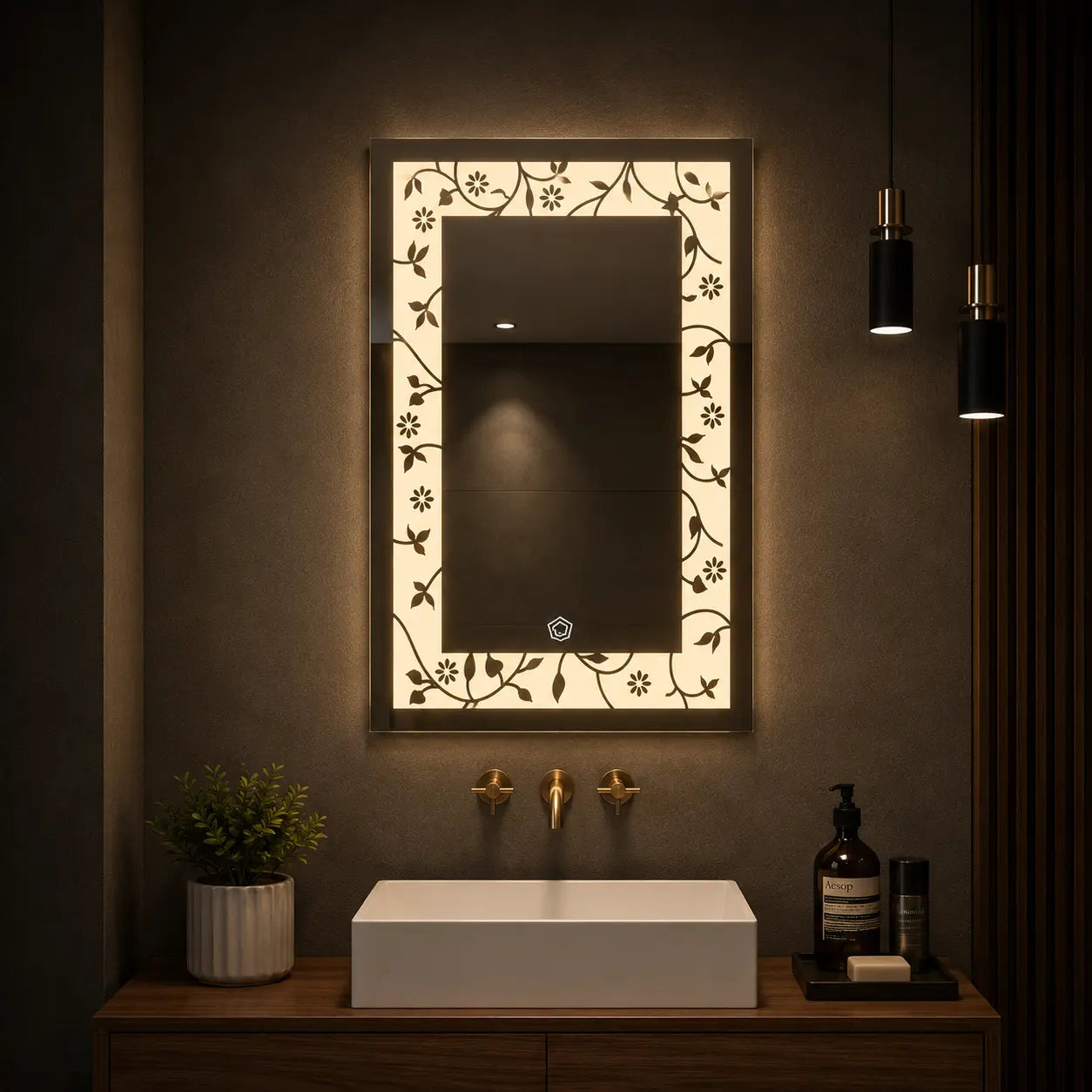vanity mirror light with decorative led floral frame design