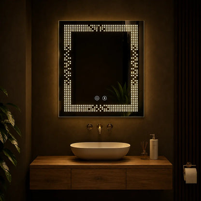 wall mirror with light and decorative square led frame for bathroom vanity