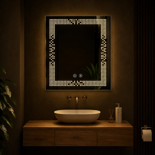 wall mirror with light and decorative square led frame for bathroom vanity