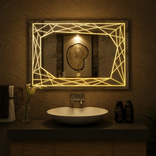lighted bathroom mirror with rectangular led frame and touch light design