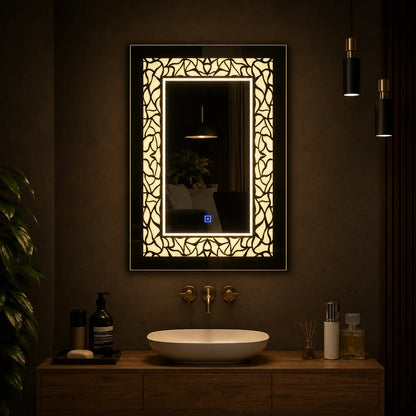 mirror vanity lights with decorative led frame and vertical design