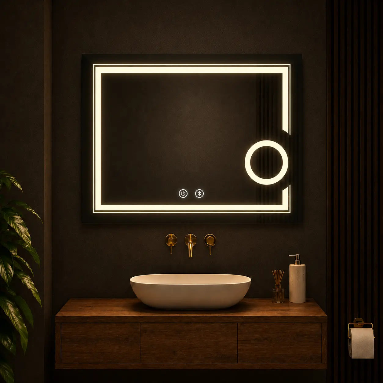 mirror vanity lights with decorative led frame and vertical design