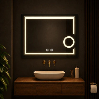 mirror vanity lights with decorative led frame and vertical design