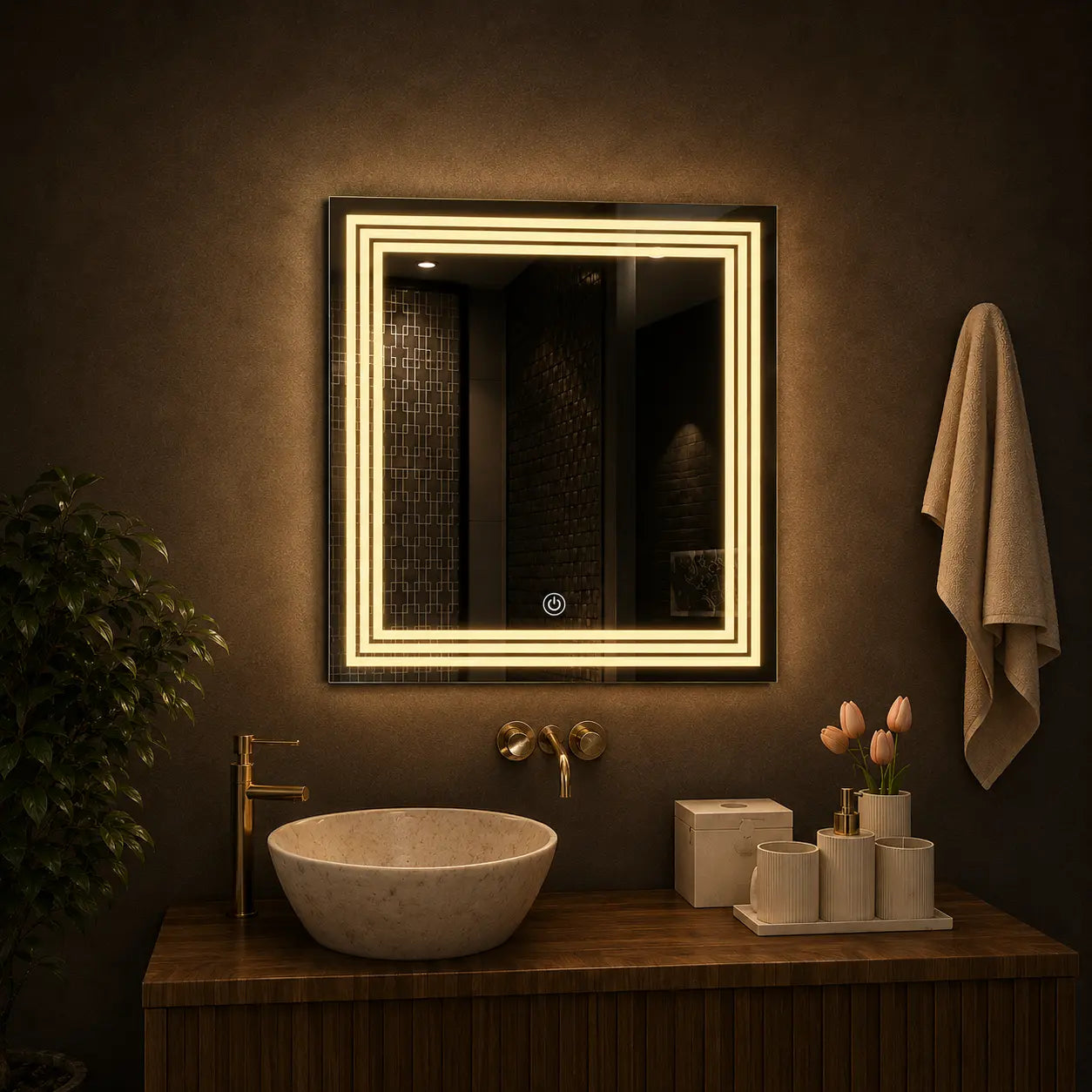 premium bathroom vanity mirror with rectangular led frame lighting