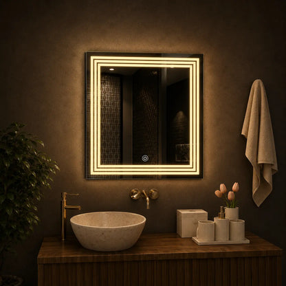 premium bathroom vanity mirror with rectangular led frame lighting