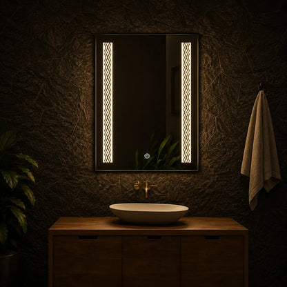 lighted wall mirror with decorative led side panels and vertical frame design