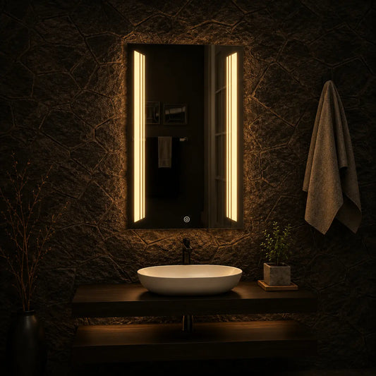 wall mounted mirror with vertical led side lighting for bathroom vanity