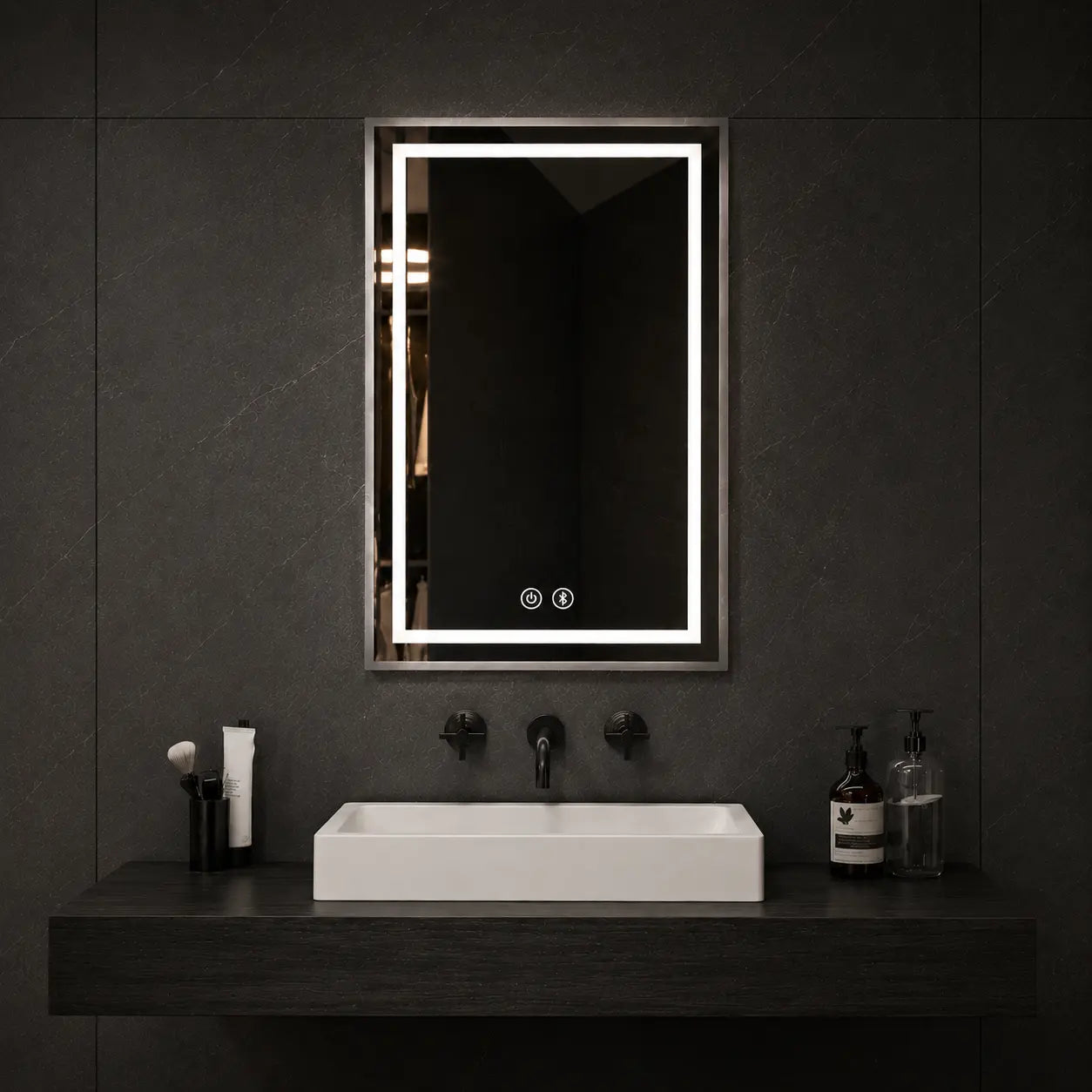 modern led mirror for bathroom wall in slim rectangular design