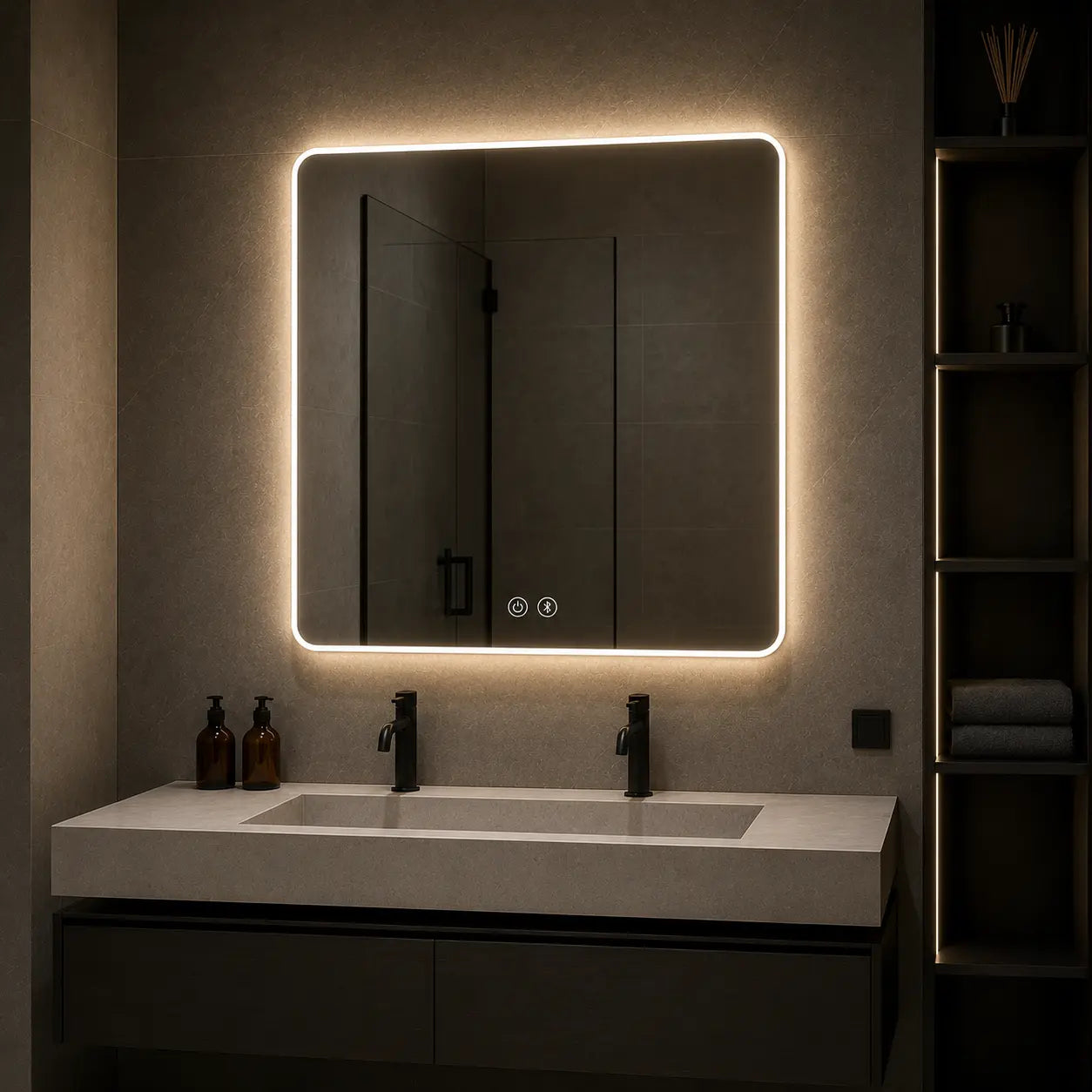 bathroom mirror lights with rounded led frame for modern vanity wall