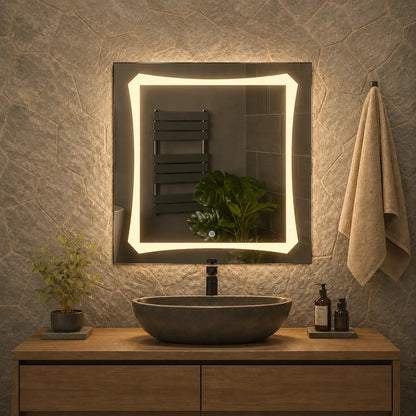 modern wall mirror with lights in square led frame design for bathroom vanity