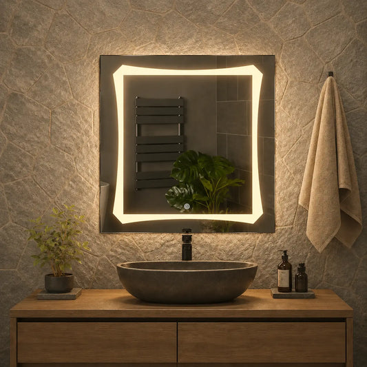 modern wall mirror with lights in square led frame design for bathroom vanity