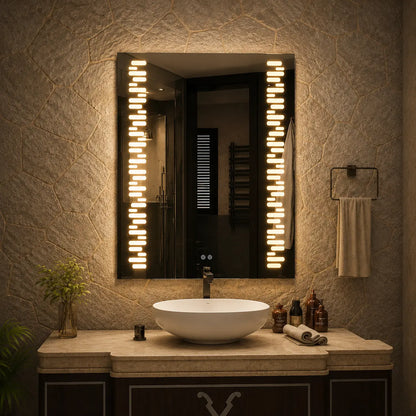 modern vanity mirror with lights and vertical led side illumination