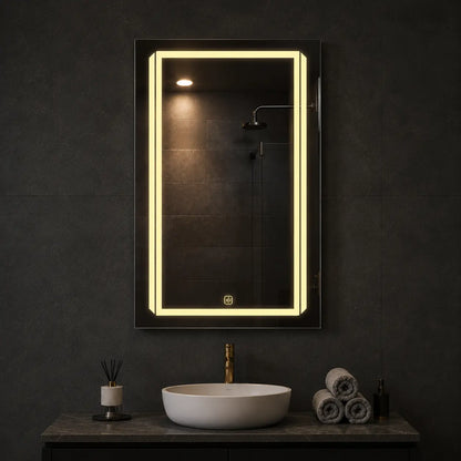 modern wall mirror with rectangular led frame for bathroom vanity