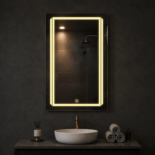 modern wall mirror with rectangular led frame for bathroom vanity