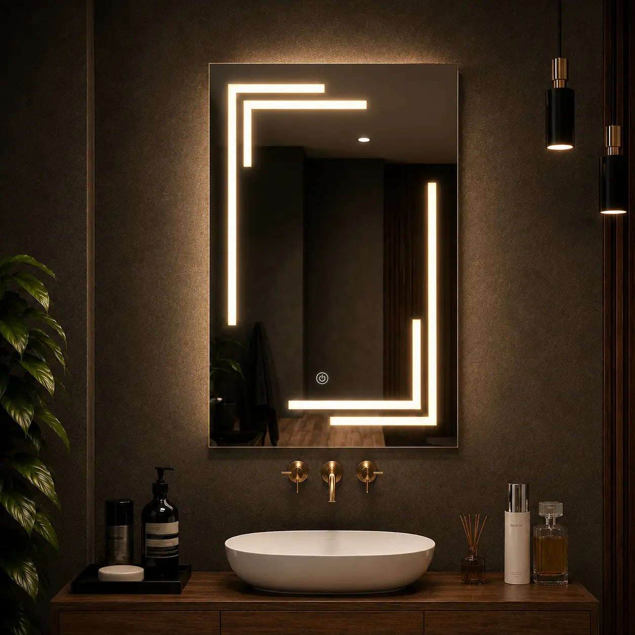 vanity mirrors with modern led frame and vertical rectangular design