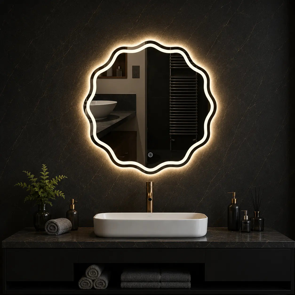 Irregular Wall Mirror with LED Glow for Modern Interiors