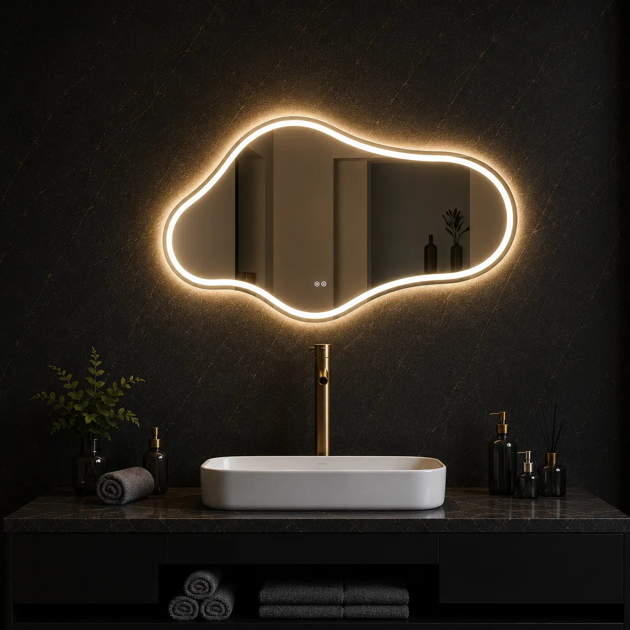 Organic Wall Mirror with LED Light for Modern Bathrooms