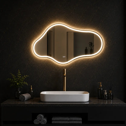 Organic Wall Mirror with LED Light for Modern Bathrooms