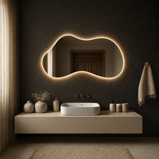 Asymmetrical Mirror with LED Light for Modern Walls