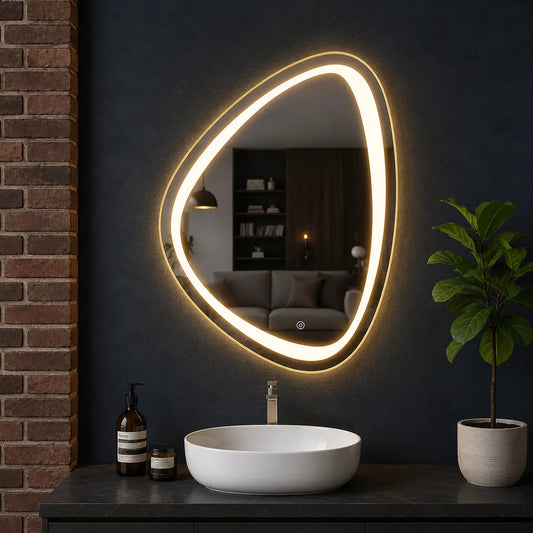 Modern Freeform Mirror with Warm LED Border for Luxury Bathrooms