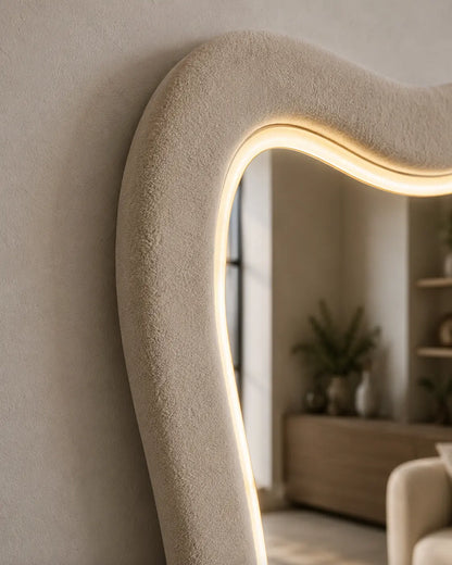Bouclé LED Standing Mirror – Organic Full Length Lighted Mirror