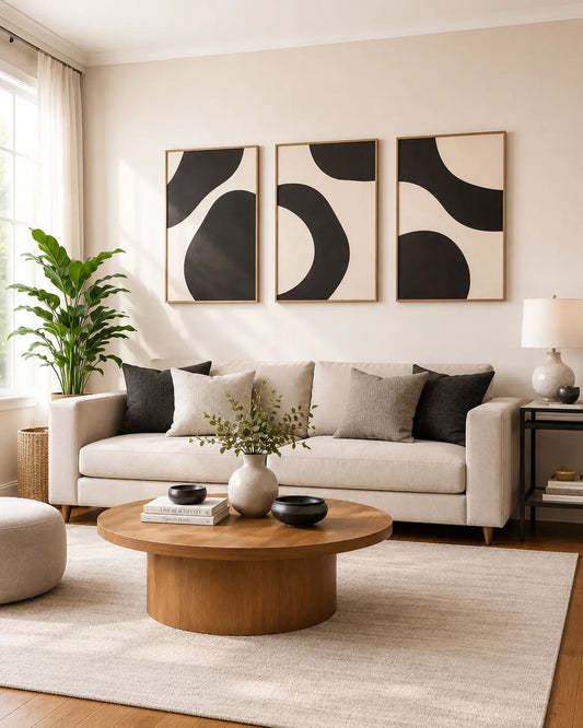 wall art for wall with monochrome abstract frames above sofa wall