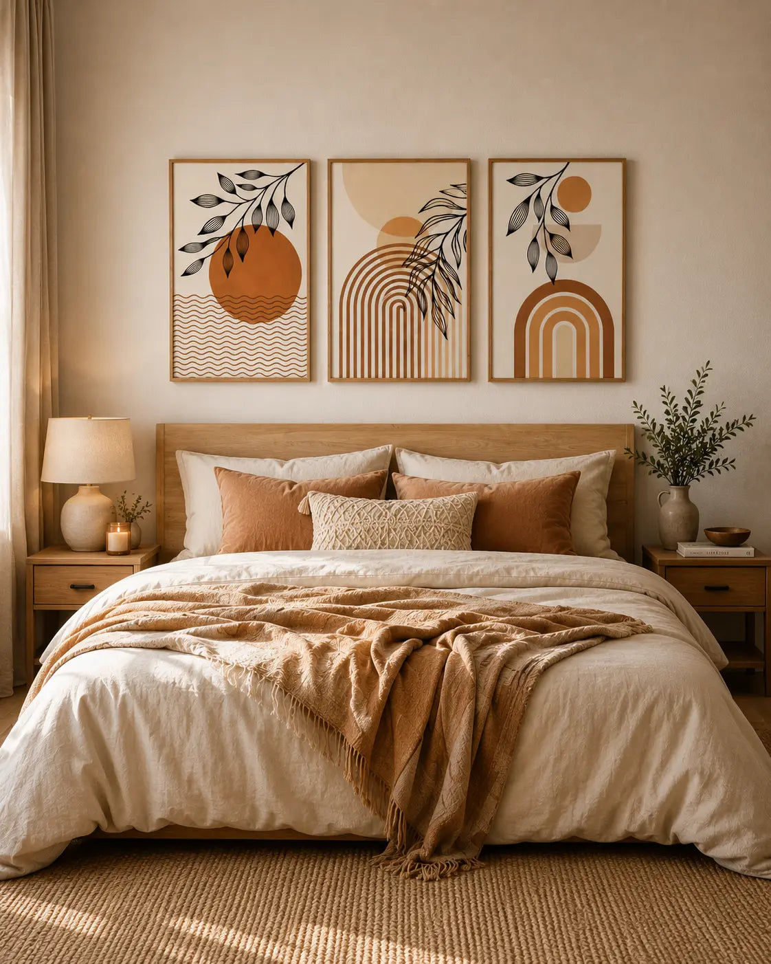 Frames on Bedroom Wall Set of 3 for Soft Modern Decor