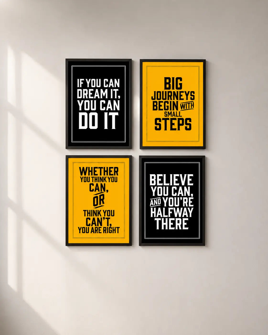 decorative wall hanging motivational quote frames in black and yellow for home office decor