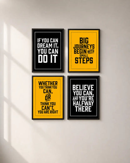 decorative wall hanging motivational quote frames in black and yellow for home office decor