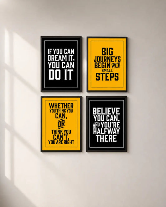 decorative wall hanging motivational quote frames in black and yellow for home office decor